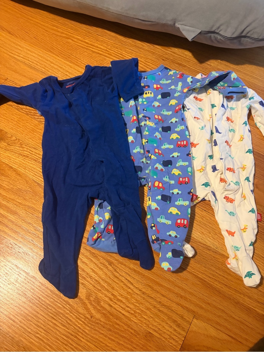 3 Newborn Magnetic Me Footed One-Piece Pajamas - Navy, Car, Dinosaur Print